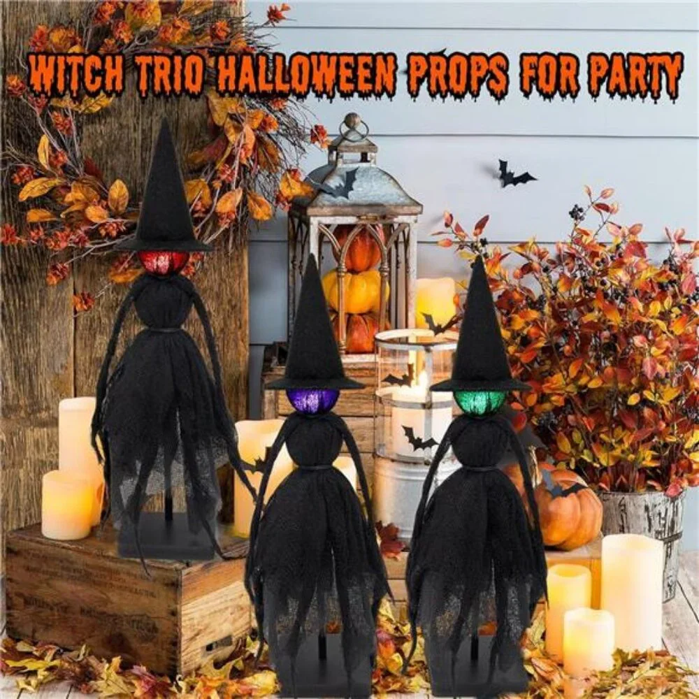 Halloween Decorations Indoor, Set of 3 Primitive Witch with Hats, Spooky - Picture 4 of 8